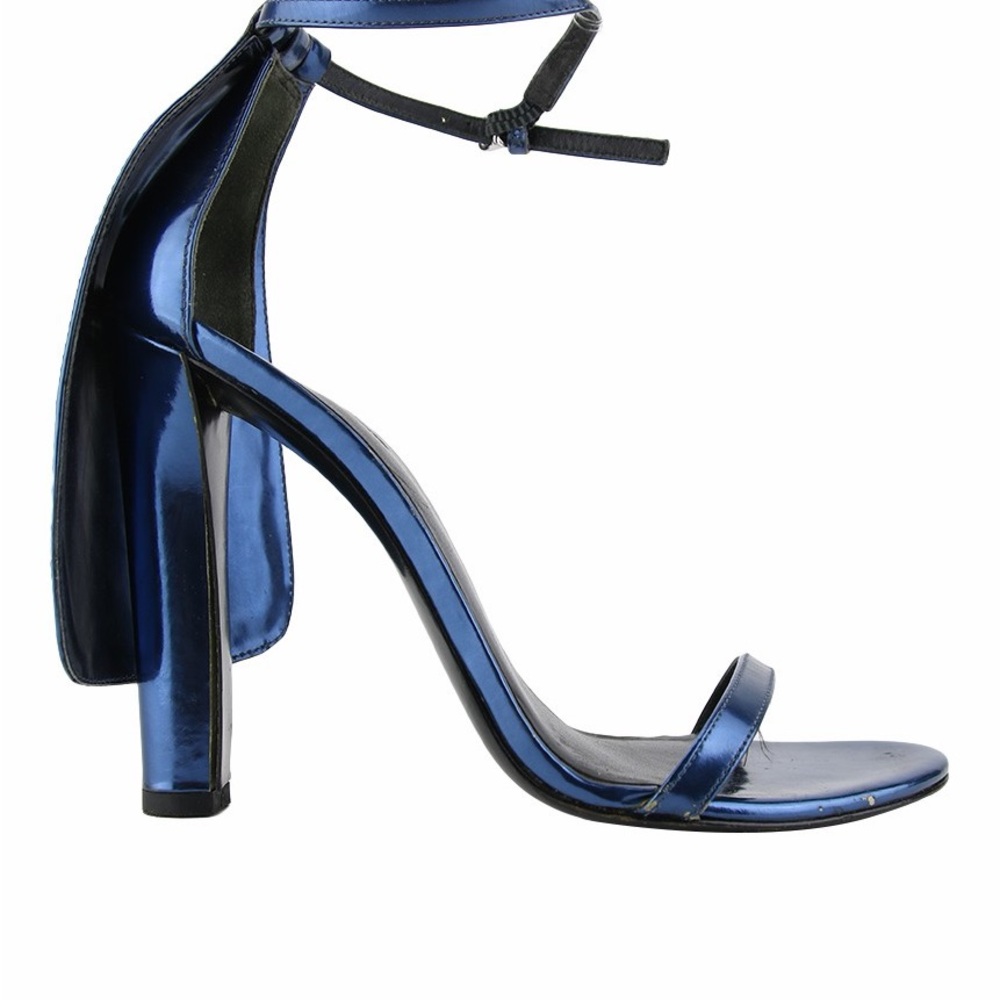 Alexander Wang Fabiana Metallic Navy Blue High Heel Ankle Strap Sandal